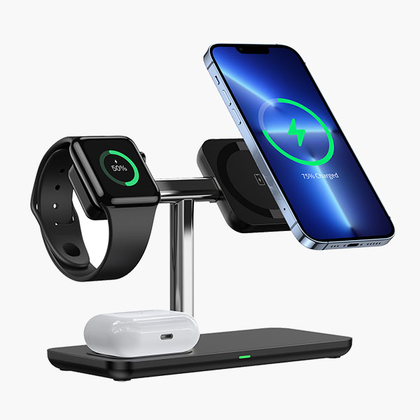 Station de recharge W6 3 en 1 avec chargeur certifié Qi