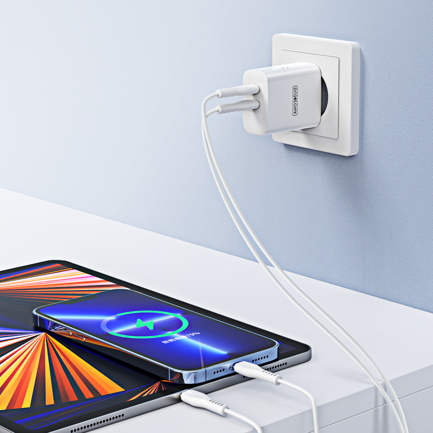 Station de charge murale T4 PD 35 W avec deux ports USB-C pour une charge rapide