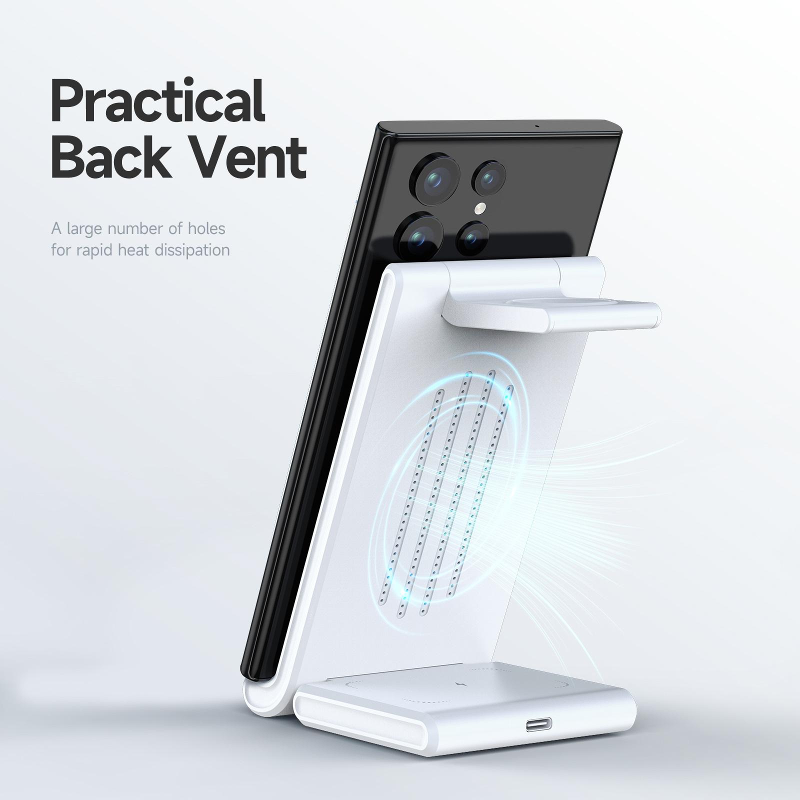 W10-S Folding 3-in-1 15W Wireless Charger for Samsung Galaxy Phone