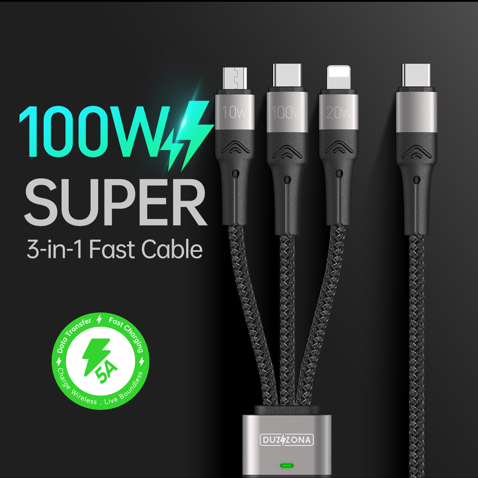 TIGER POWER CABLE 3EN1 USB-A VERS MICRO-USB/USB-C/LIGHTNING 1,2M GRIS :  ascendeo grossiste Câbles