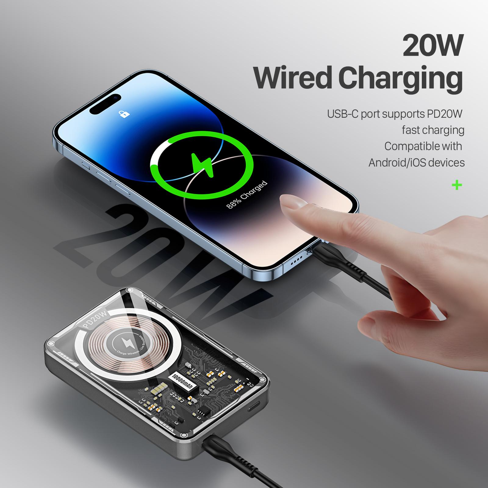 W12 Transparent Magnetic Wireless Power Bank 10000mAh