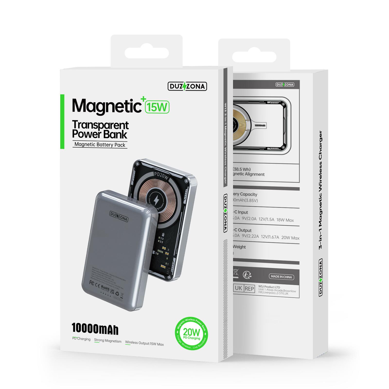 W12 Transparent Magnetic Wireless Power Bank 10000mAh