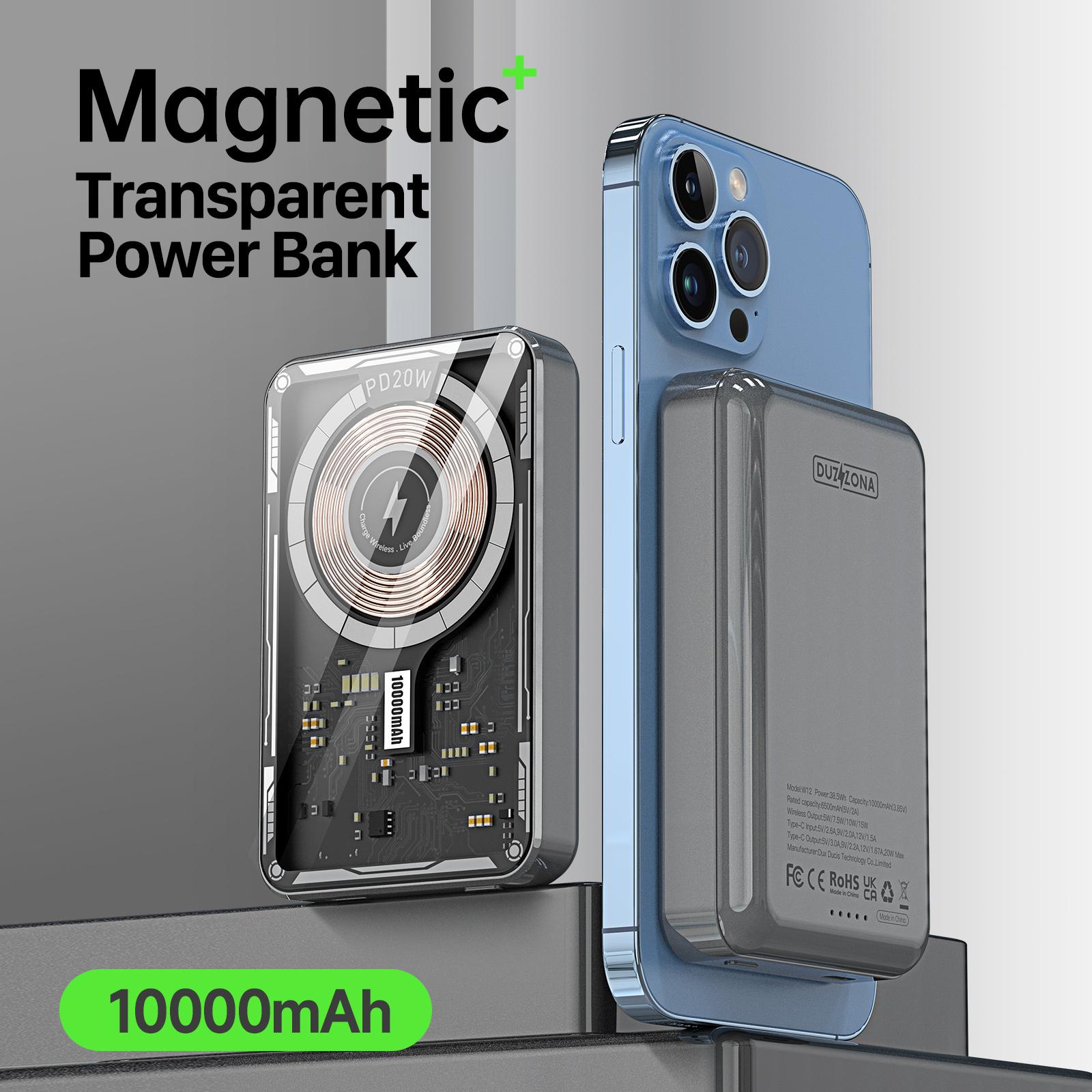 W12 Transparent Magnetic Wireless Power Bank 10000mAh