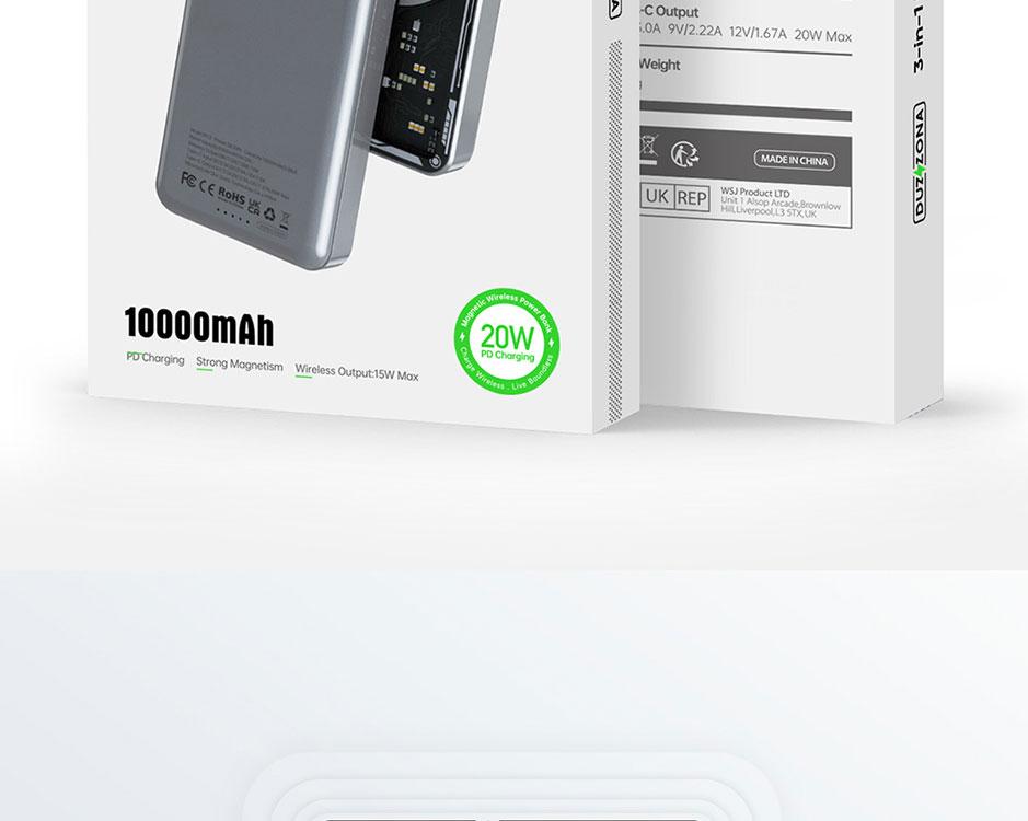 W12 Transparent Magnetic Wireless Power Bank 10000mAh