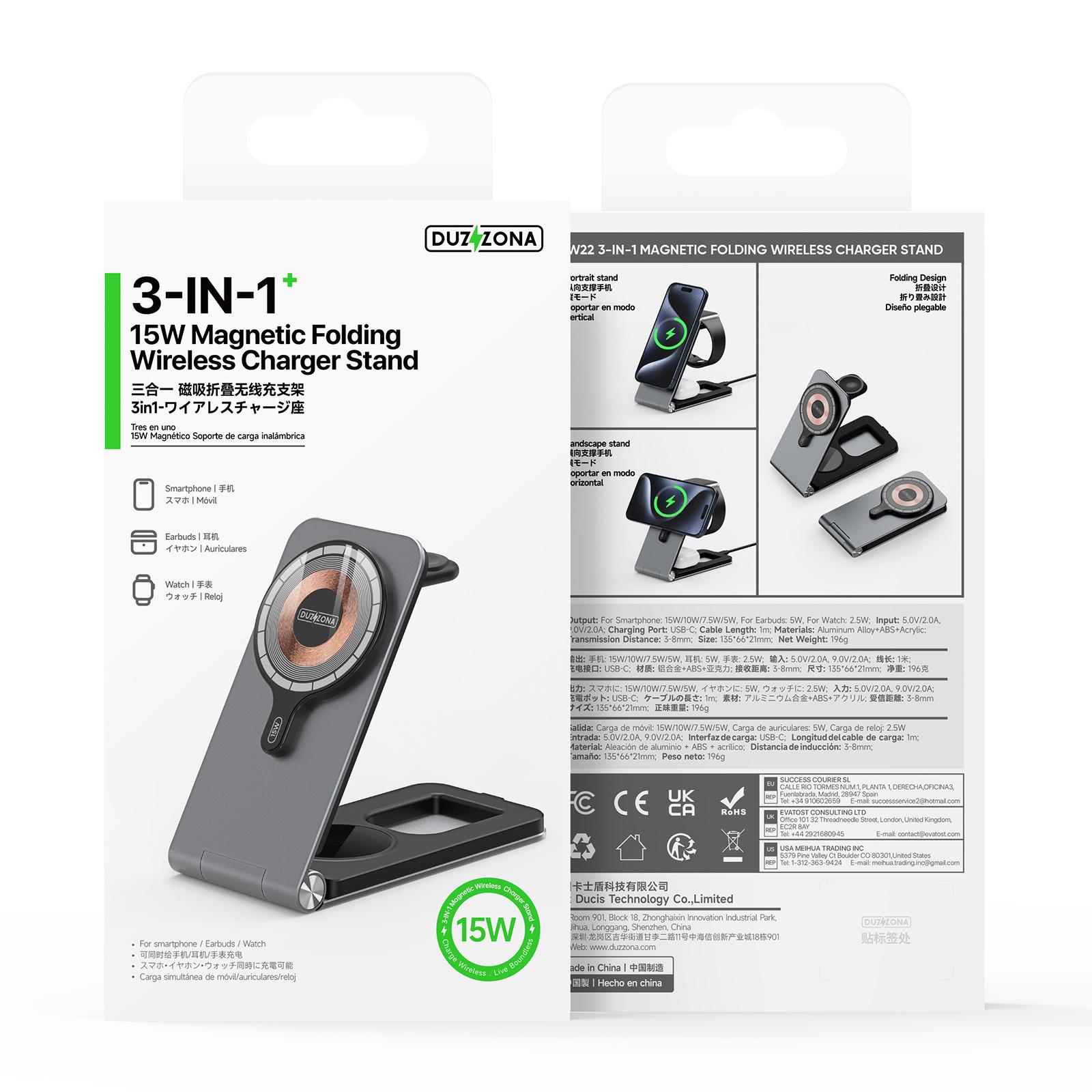 3-in-1 Foldable Charger Stand for MagSafe: JoyGeek Wireless Charging Station for iPhone 15/14/13/12 Pro Max Plus Mini, Magnetic Mag-Safe Dock for Appl KUXIU X40 3-in-1 MagSafe Foldable Charging Stand - Black