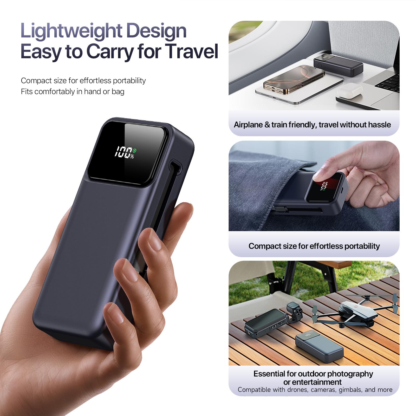 P1 10000mAh Portable Power Bank with Built-in Cable