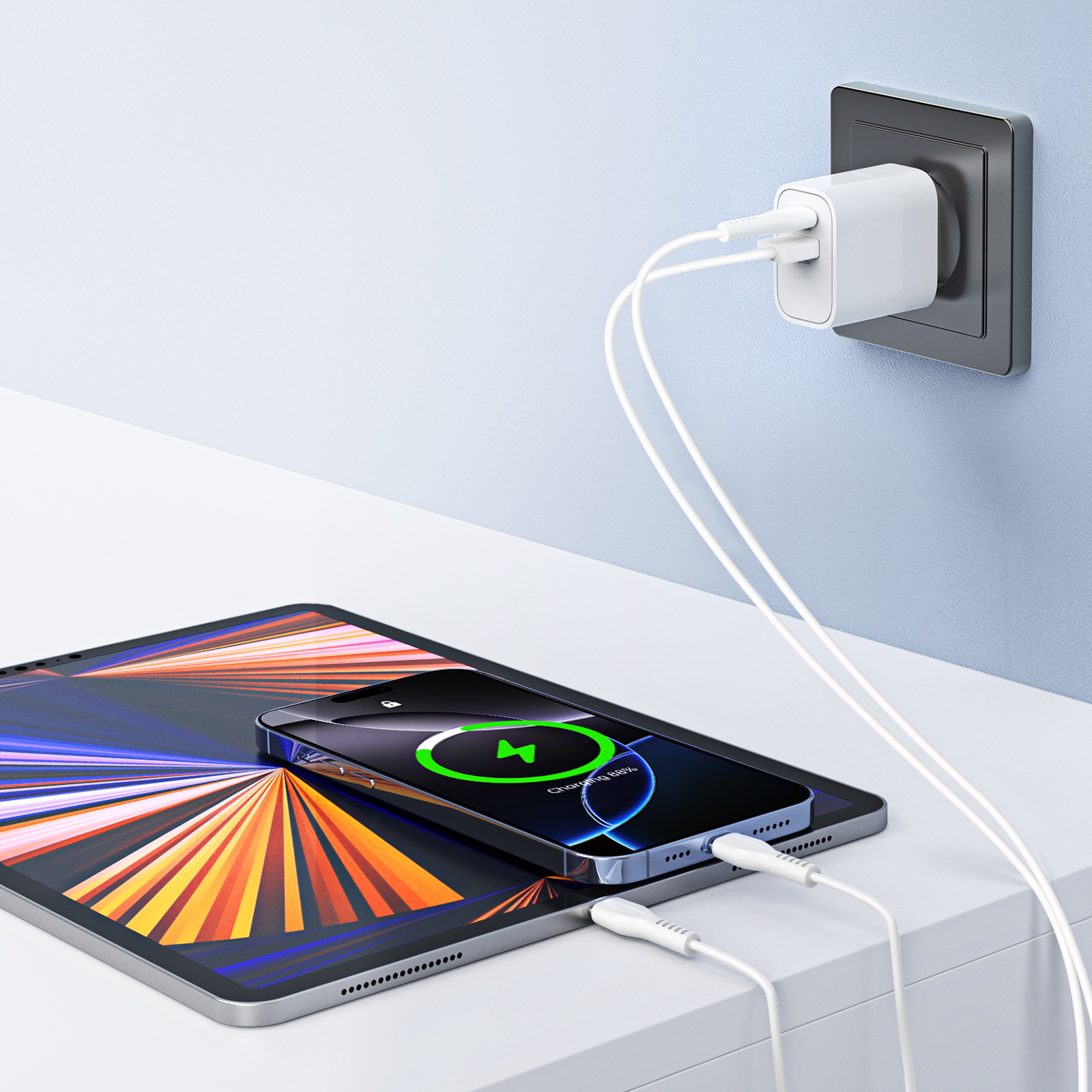 T12 PD 30W 2-Port GaN Fast Charger for iPad / iPhone / Samsung / Google
